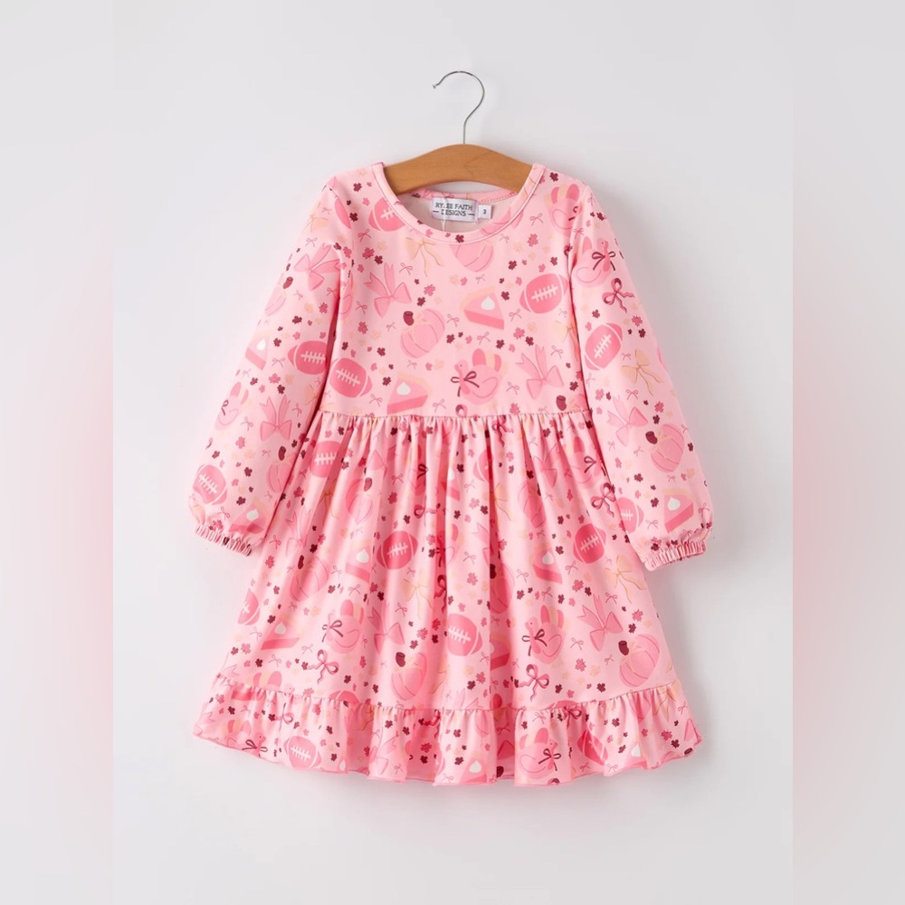 Football Pumpkin Bow Pink Dress 4T